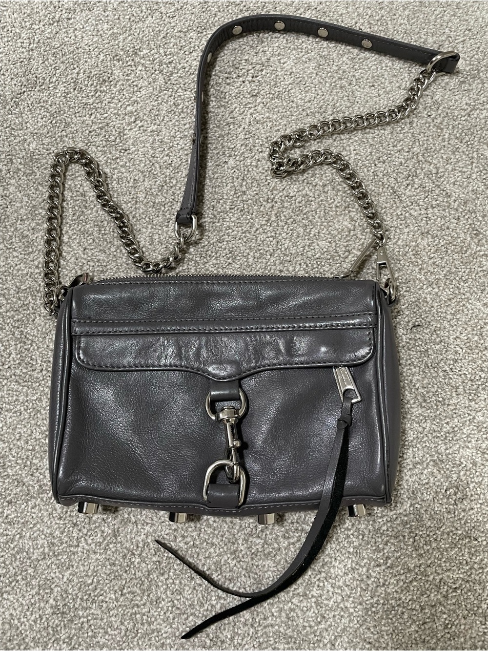 Rebecca Minkoff Dark Gray Leather Mini MAC Crossbody with Chain Strap